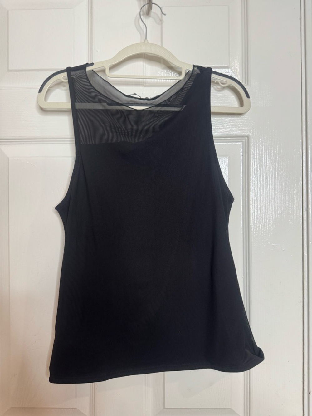 Black Sleeveless Mesh Yoke Tank Top - Women's